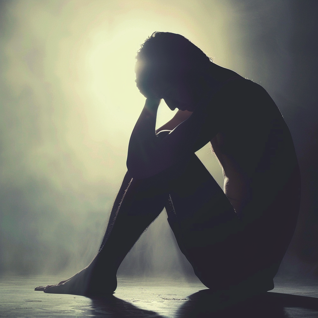 Silhouette of a person sitting down